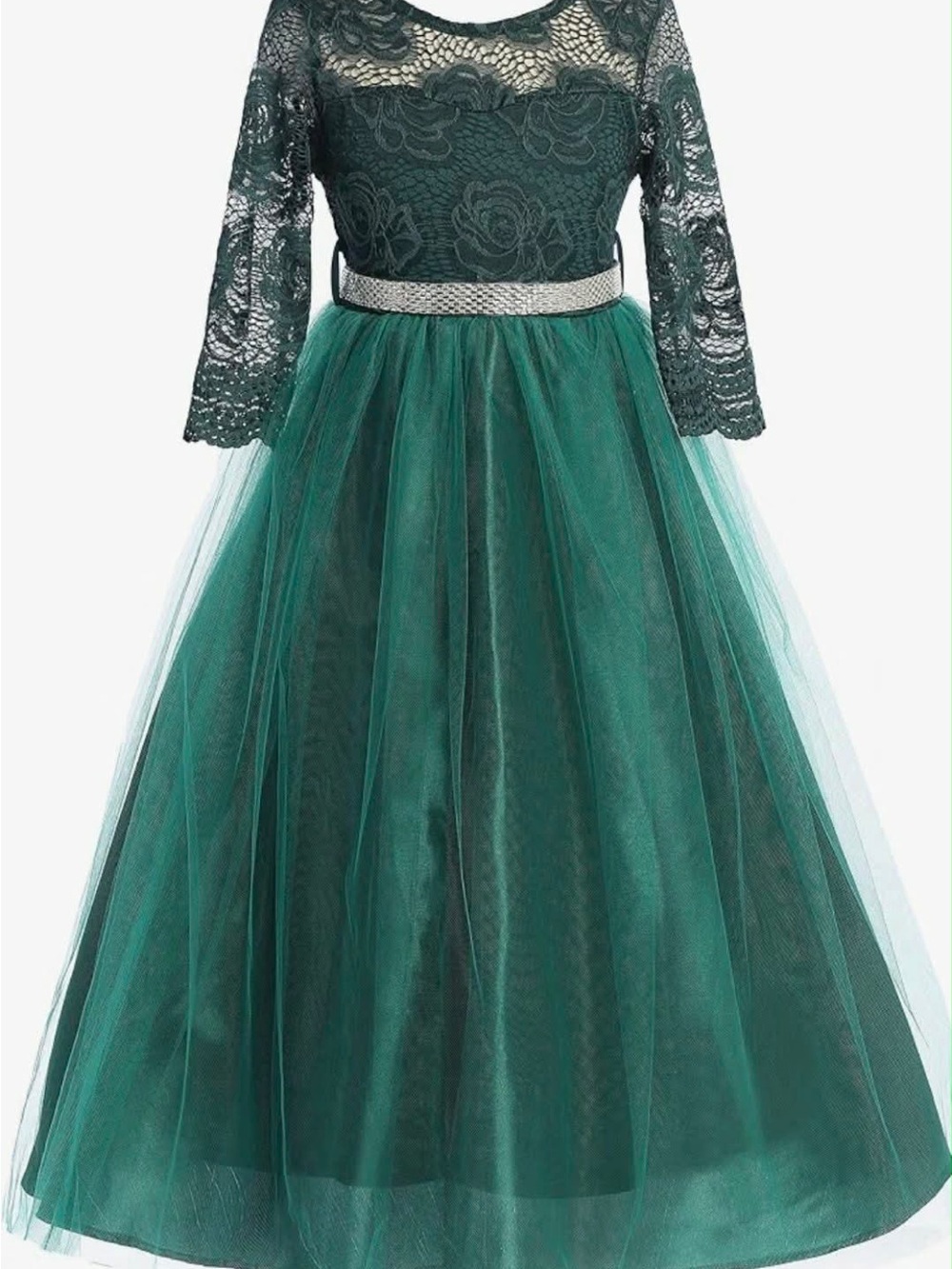 Girls' Emerald Green Lace & Tulle Party Dress